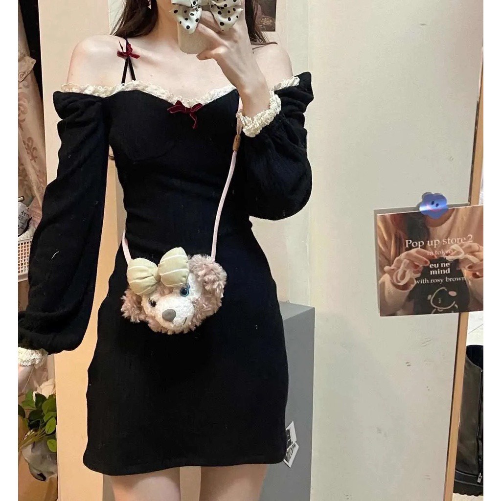 Đầm ôm body tay dài phối ren cột nơ tiểu thư