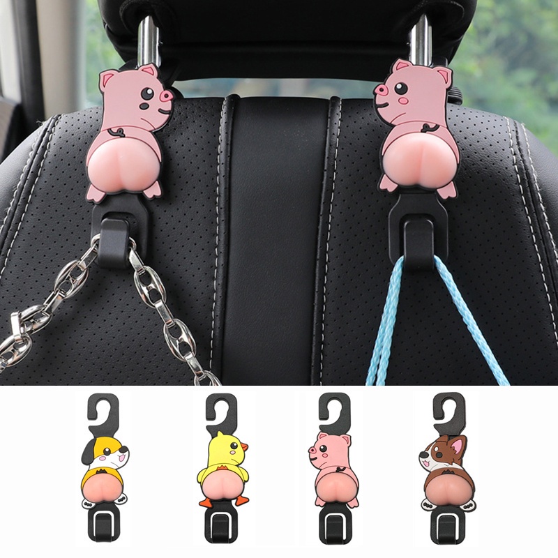 Bộ 2 Móc Treo Đồ Gắn Ghế Ngồi Xe Hơi Hình Mông Động Vật 3D Mềm Mại Đa Năng Tiện Dụng