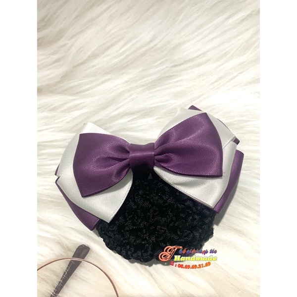 Kẹp tóc búi lưới handmade tím và trắng