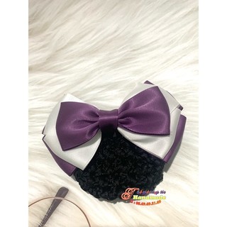 Kẹp tóc búi lưới handmade tím và trắng