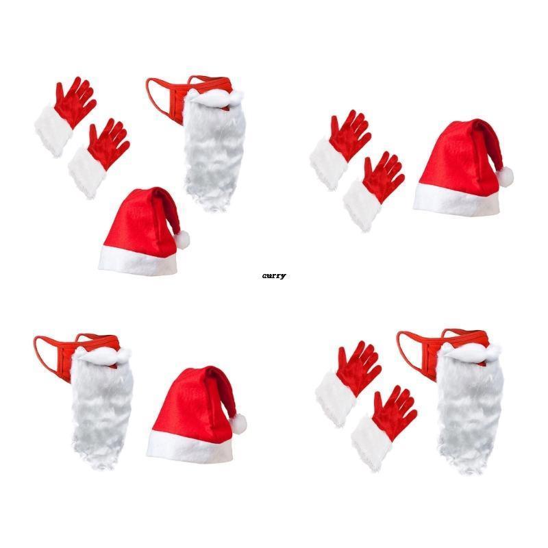 ✿ Mũ Ông Già Noel Kèm Găng Tay Râu Màu Đỏ Dùng Hóa Trang Tiệc Tùng