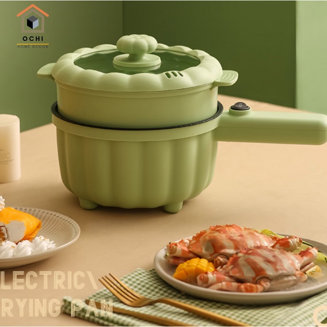 Nồi lẩu điện đa năng mini 2 tầng có tay cầm dung tích 2L, Quánh điện siêu tiện dụng lẩu, hấp, chiên, xào
