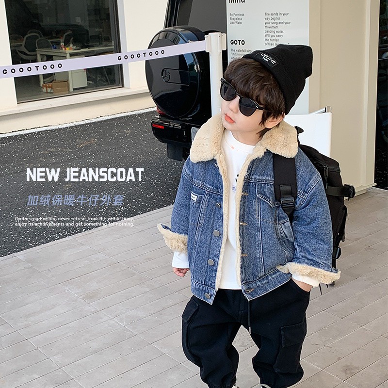 Áo Khoác Jeans Lót Lông Cừu Mềm Mịn , Ấm Áp Cho Bé - Phong Cách Hàn Quốc