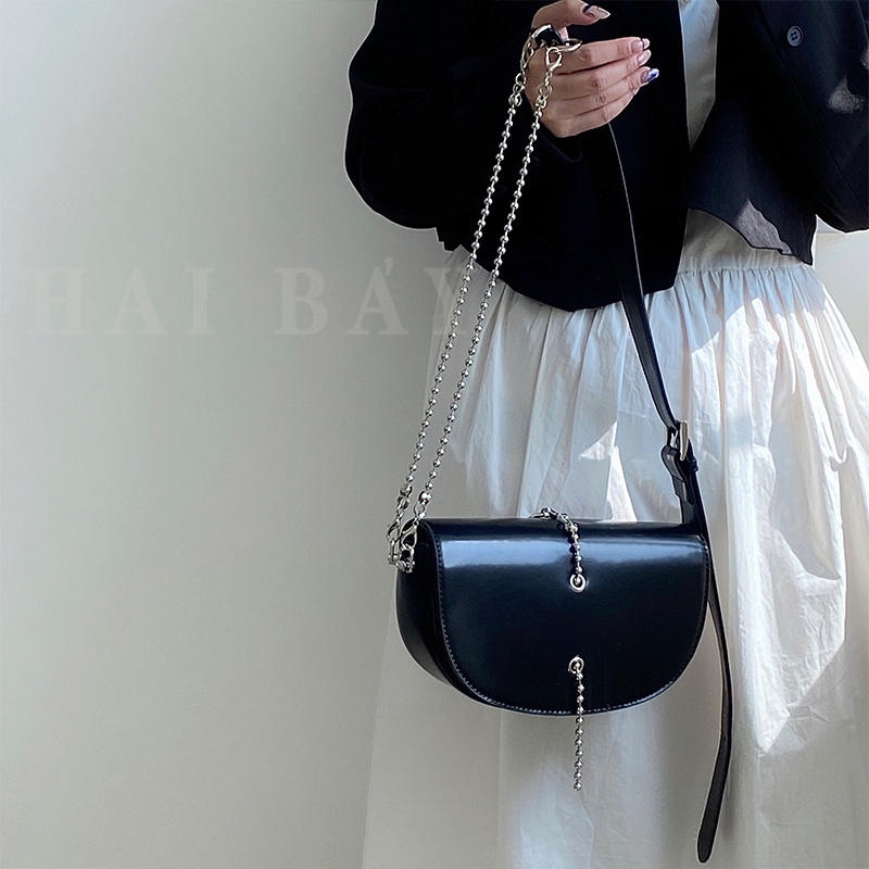 Túi Xách Đeo Vai Màu Đen Phối Dây Xích Chuỗi Hạt Thời Trang Dành Cho Nữ HAI BẢY TX5
