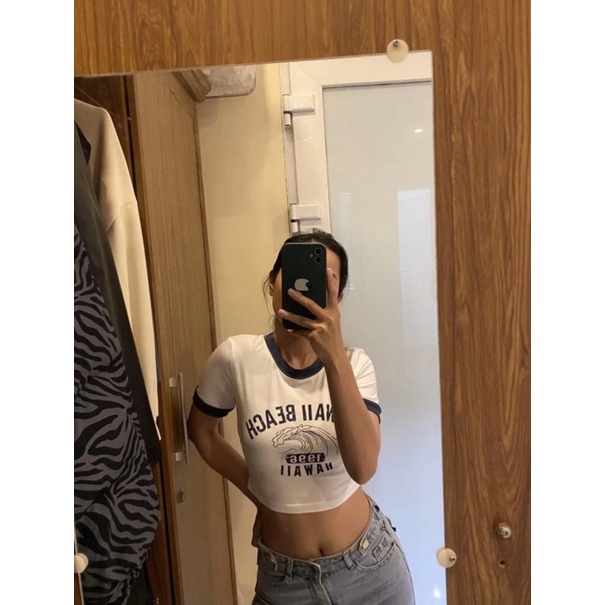 ✨Áo thun croptop tay ngắn nữ hoạt tiết chữ HAWAII BEACH✨
