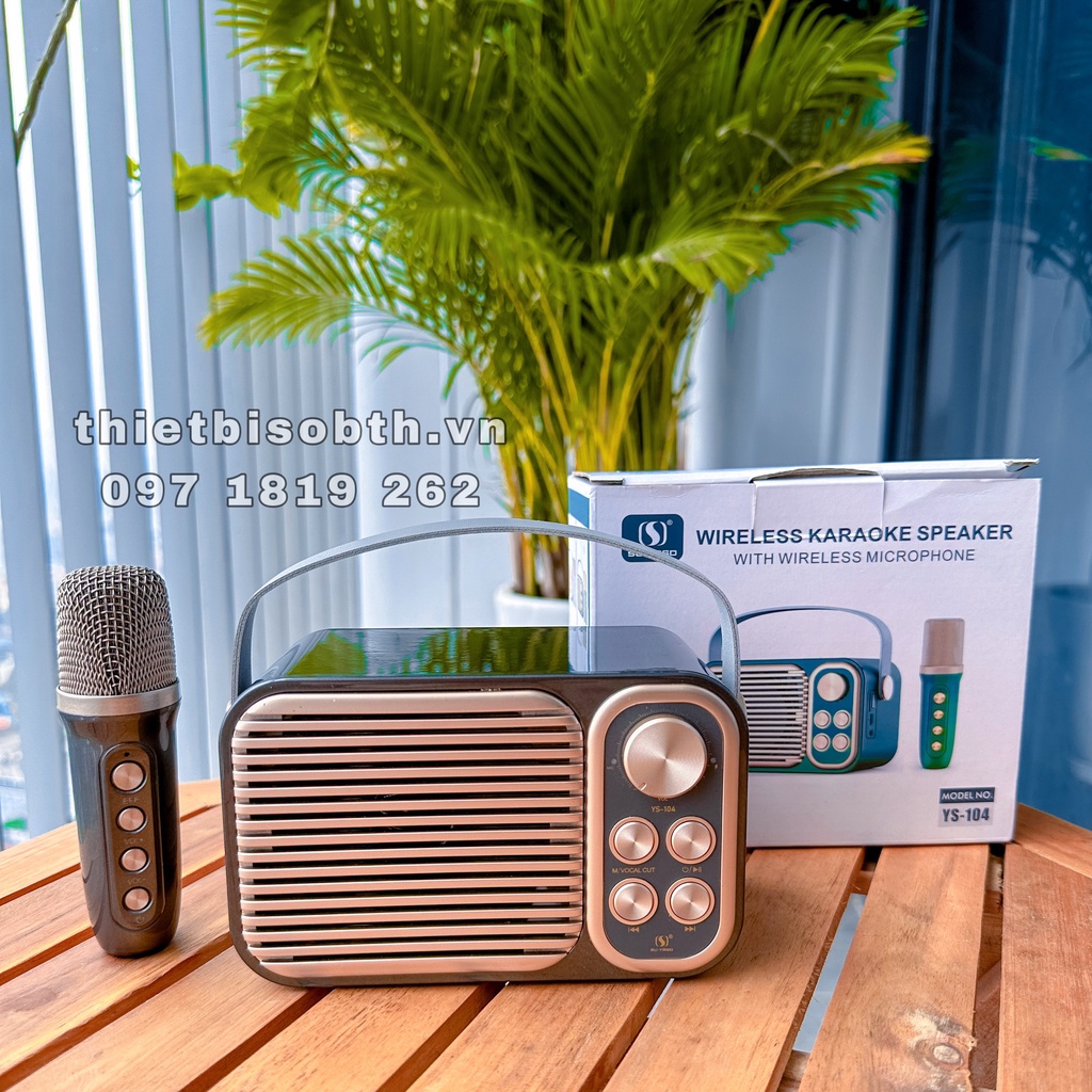 Loa karaoke YS-104 có 1 micro không dây kết nối Bluetooth Thẻ nhớ TF USB cổng AUX 3.5 nhỏ gọn âm thanh chất lượng.
