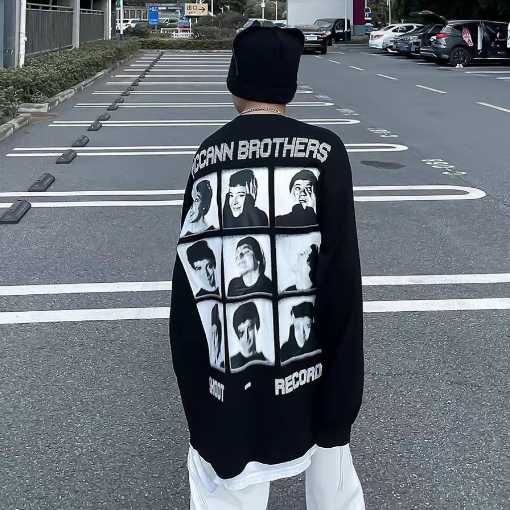Áo sweater unisex MCCANN BROTHER, áo longtee dài tay họa tiết mặt người form rộng XESINU