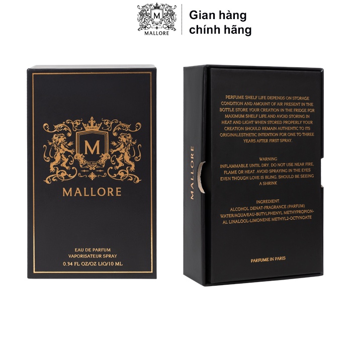 [Mã BMLT35 giảm đến 35K đơn 99K] Nước hoa nam Mallore Black Gold dạng xịt. Nước hoa mini nam tính, gợi cảm, thu hút 3ml