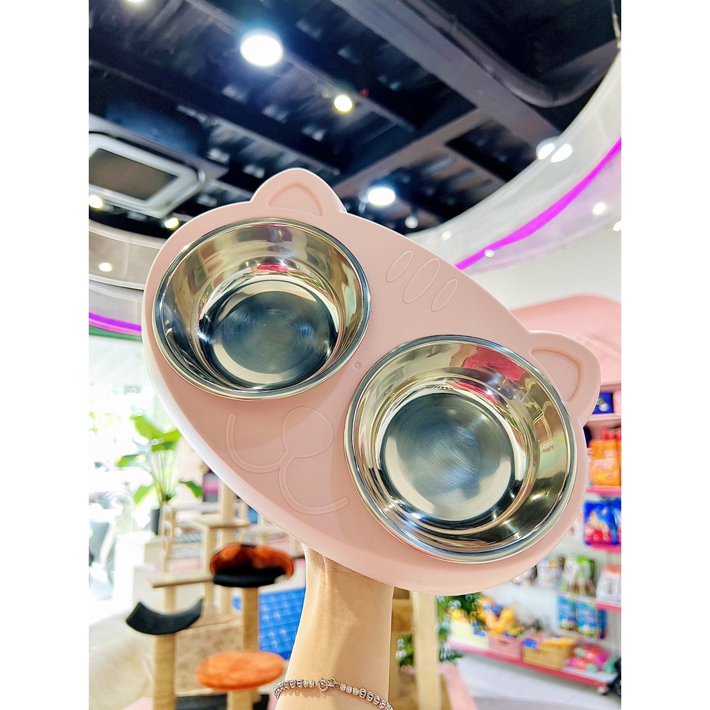 BÁT ĂN ĐÔI INOX HÌNH MÈO