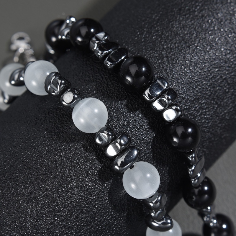 Vòng Tay Chuỗi Hạt Đá Mắt Mèo Bằng Thép Titan Màu Đen Phong Cách Hàn Quốc Cổ Điển Thời Trang Cho Cặp Đôi