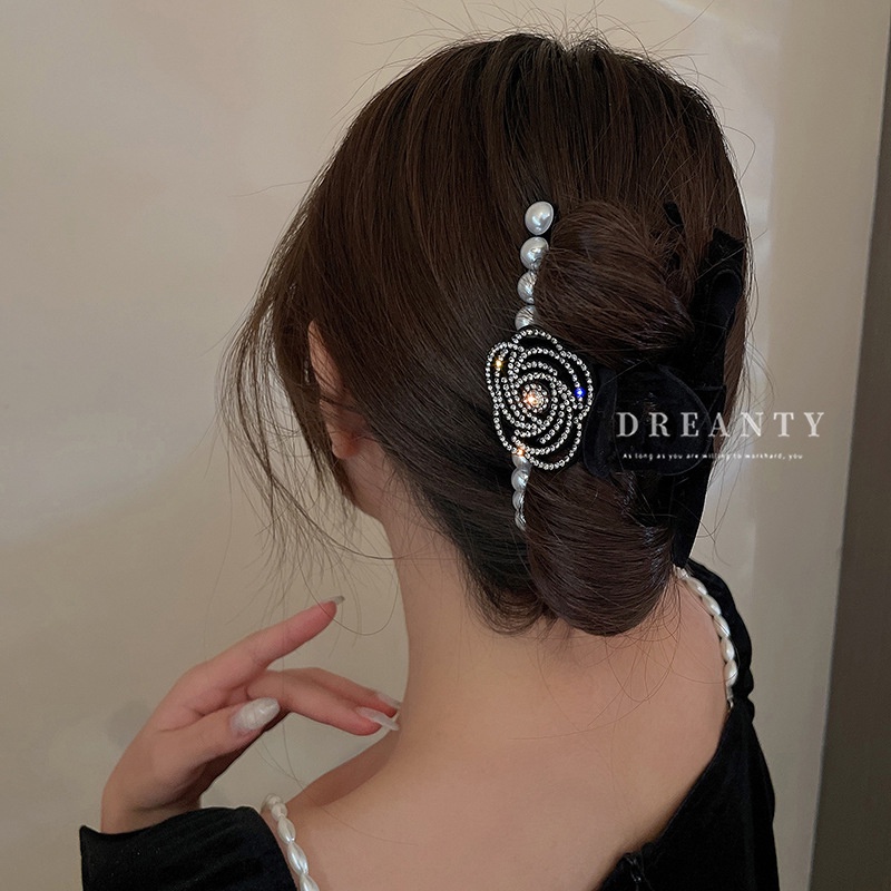 Kẹp Tóc Hình Nơ Đính Ngọc Trai Thời Trang Thu Đông Phong Cách Pháp Cổ Điển