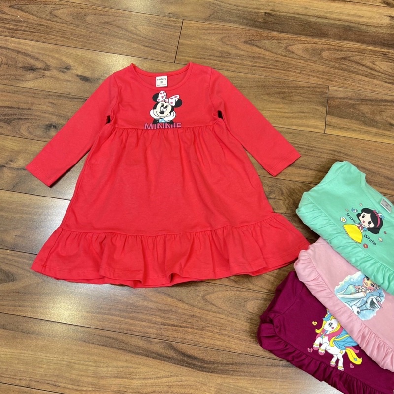 Váy cotton tay dài VNXK bé gái in hình Pony, Elsa, Minnie, Mickey, Kitty