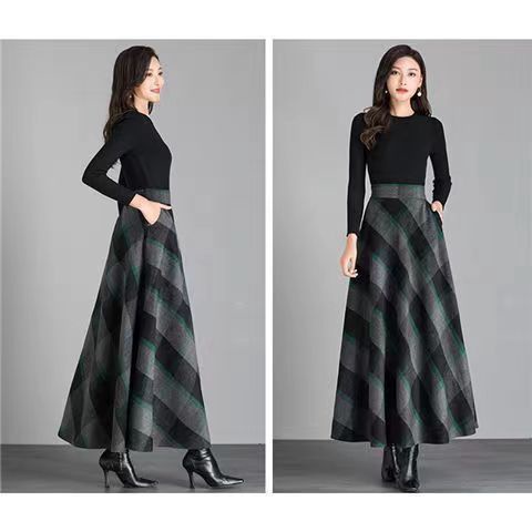 Chân Váy Len Chữ A Dáng Dài Lưng Cao Họa Tiết Kẻ Sọc Thời Trang Thu Đông Hàng Mới 2022