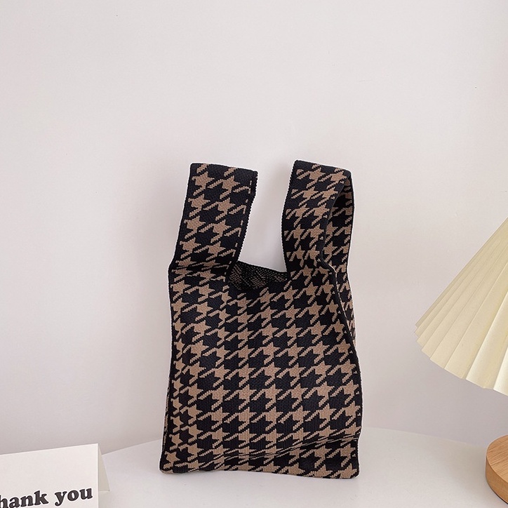 Túi Đeo Vai Đan Len Họa Tiết Sọc Caro Thời Trang Cho Nữ