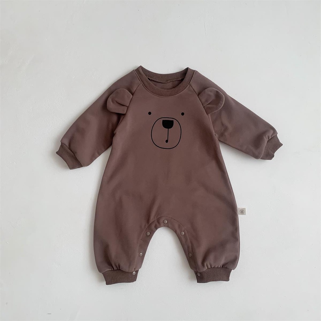 Áo liền quần tay dài in hình gấu hoạt hình dễ thương cho trẻ sơ sinh