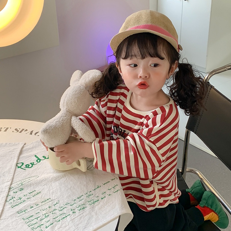 Se7en Áo Sơ Mi Dài Tay Kẻ Sọc Giản Dị Mùa Thu Hàn Quốc Cho Bé Gái