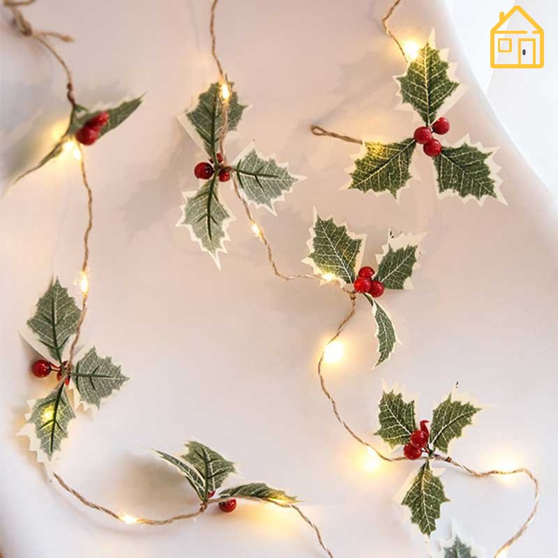 Dây Đèn Led 2M Hình Quả Cherry Đỏ / Lá Cây Nhân Tạo Trang Trí Giáng Sinh