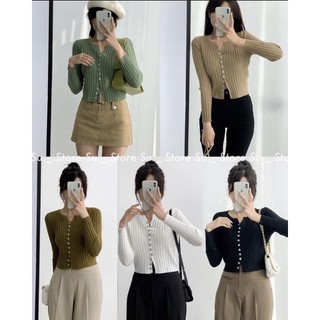 Áo len gân dài tay khuy dọc Basic hàng QC