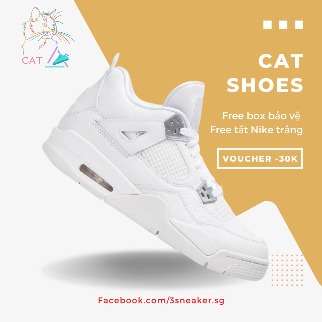 Giày Nike Air Jordan 4 Retro BG Pure Money, JD4 Trắng Full Box, Phụ Kiện, Tặng Vớ Trắng