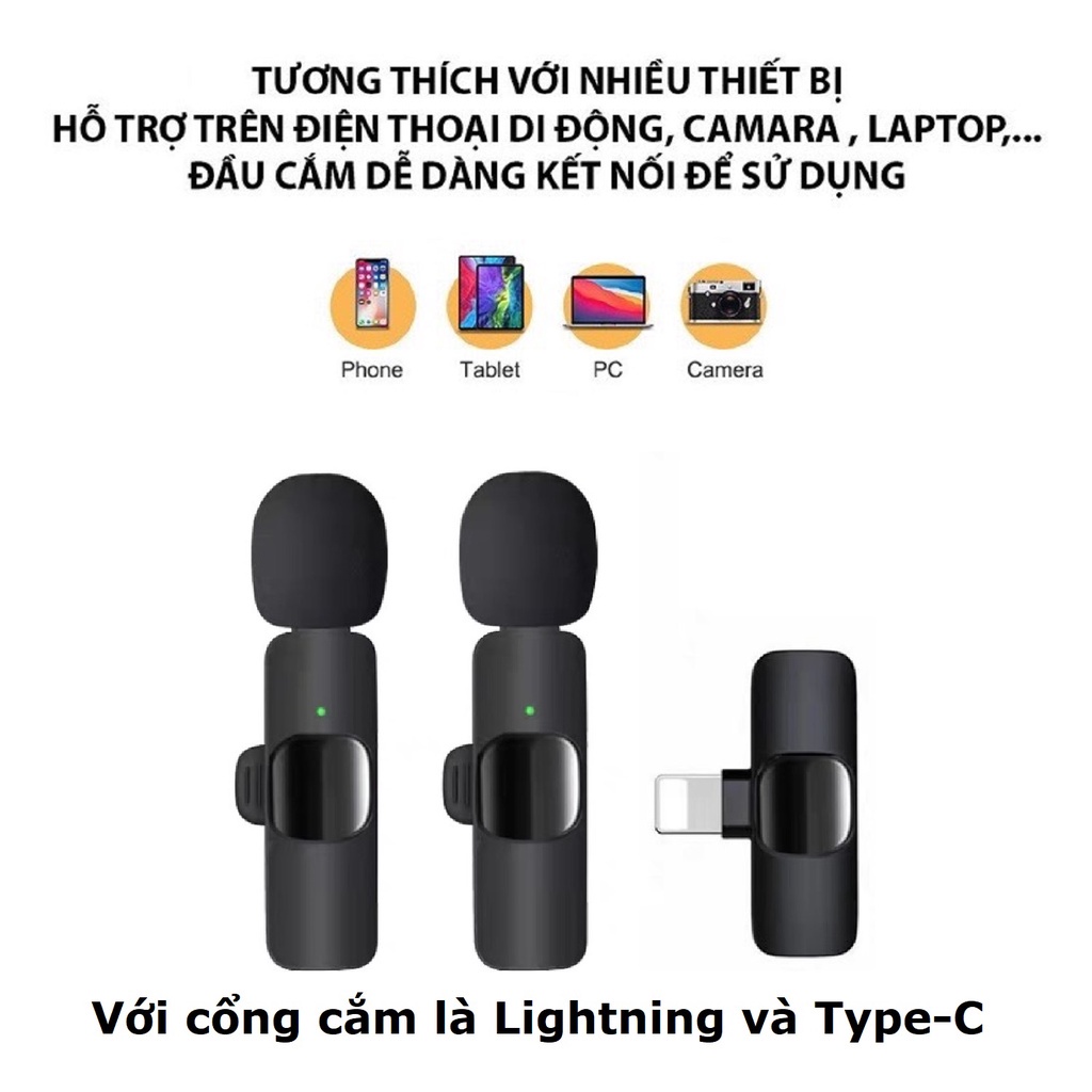 Bộ 2 micro thu âm không dây K9 khử tiếng ồn để livestream livetream ghi âm phát trực tiếp quay video cổng iphone