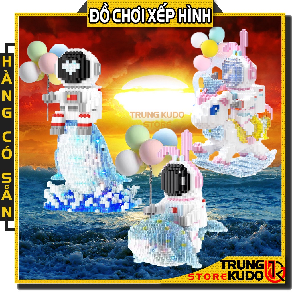 Mô hình phi Phi Hành Gia Cưỡi Thú có đèn loại đồ chơi thông minh lắp ráp làm quà tặng đồ decor