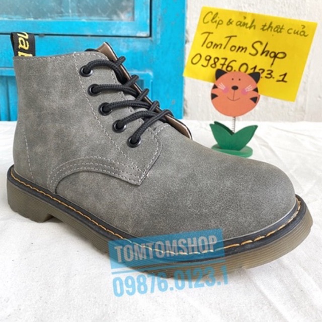 - giày boot dr đế crepe trong suốt cổ lửng da - có CLIP - ảnh thật