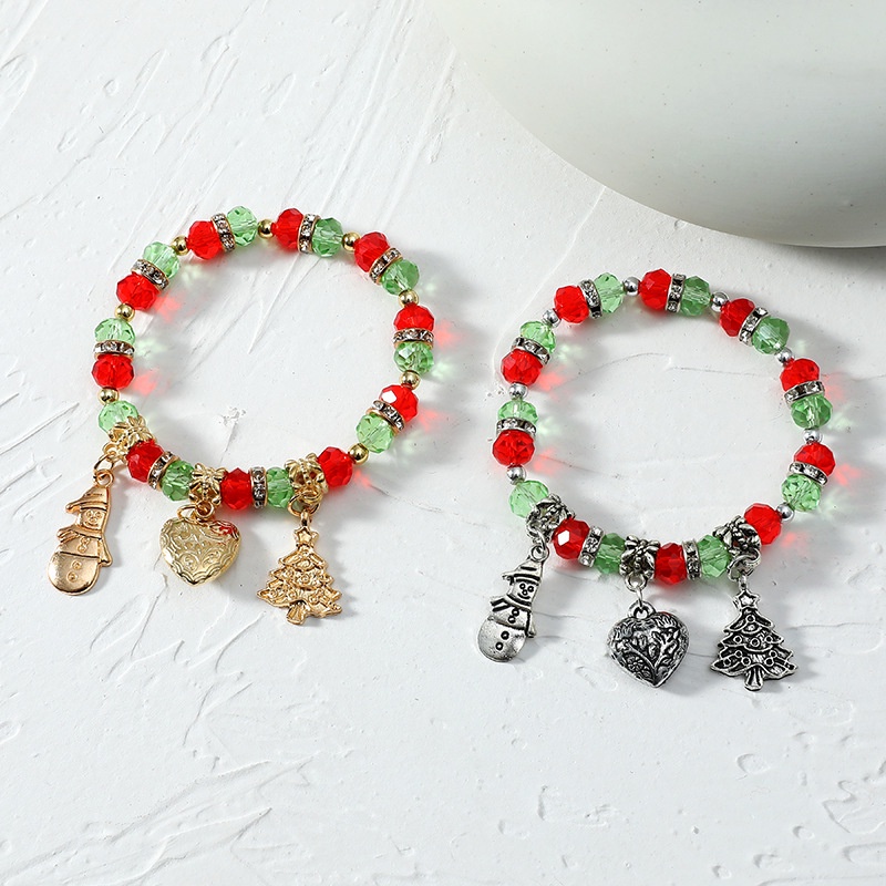 Vòng Tay Chuỗi Hạt Đính Mặt Hình Cây Thông Giáng Sinh JP5