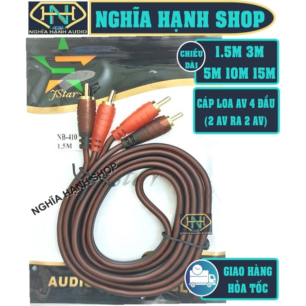 Cáp loa 4 đầu AV hoa sen dài 1.5M 3M 5M 10M 15M JSTAR siêu dẻo (Dây loa 2 AV ra 2 AV, Dây AV 4 đầu, Dây hoa sen 4 đầu)