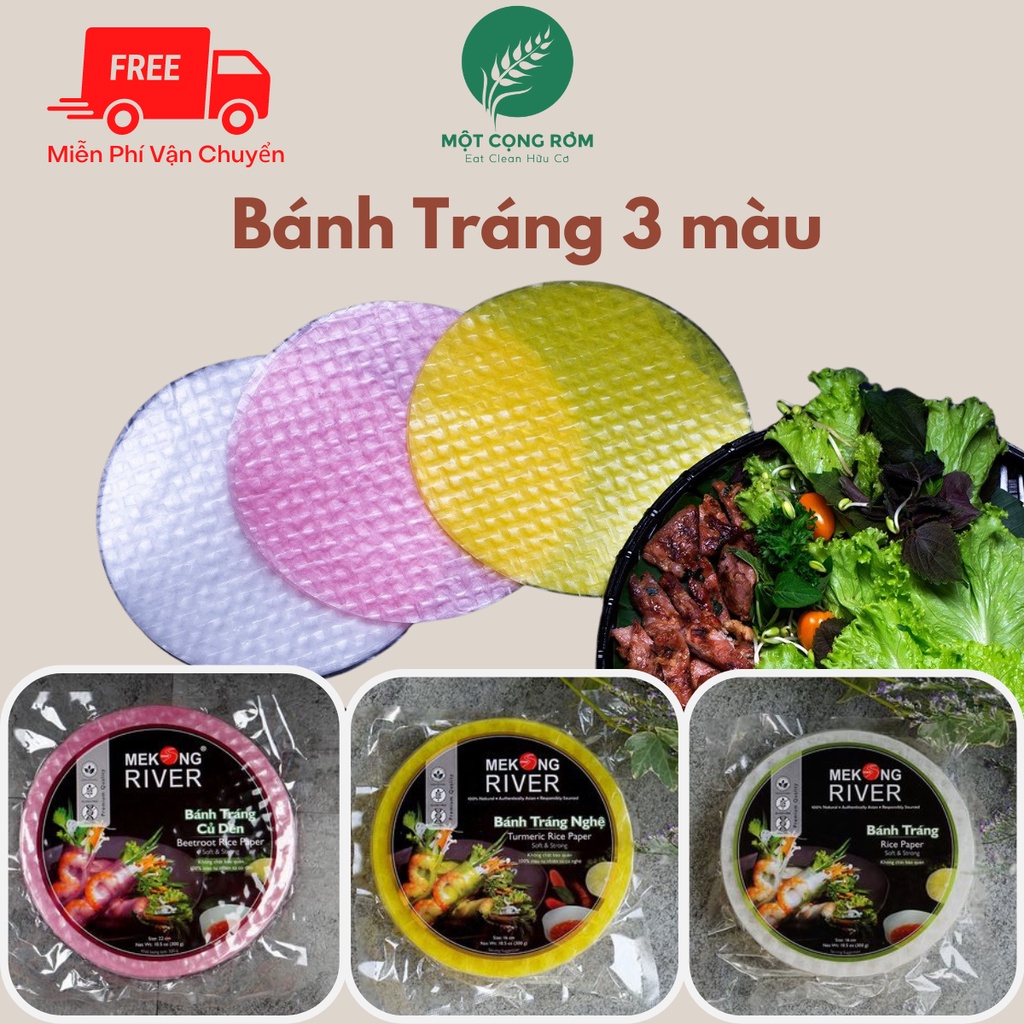 Bánh tránh ba màu Mekong 22cm 300gr Bánh tráng gạo, nghệ, củ dền | Một Cọng Rơm