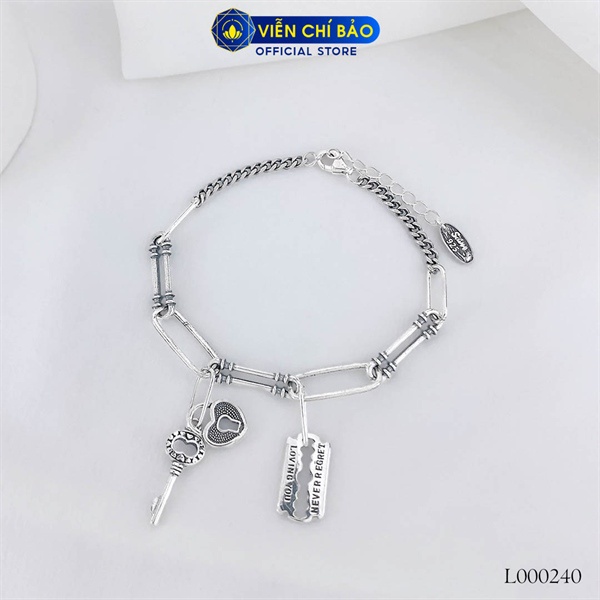 Lắc tay mix charm khóa chất liệu bạc Thái 925 thời trang phụ kiện trang sức Viễn Chí Bảo L000240