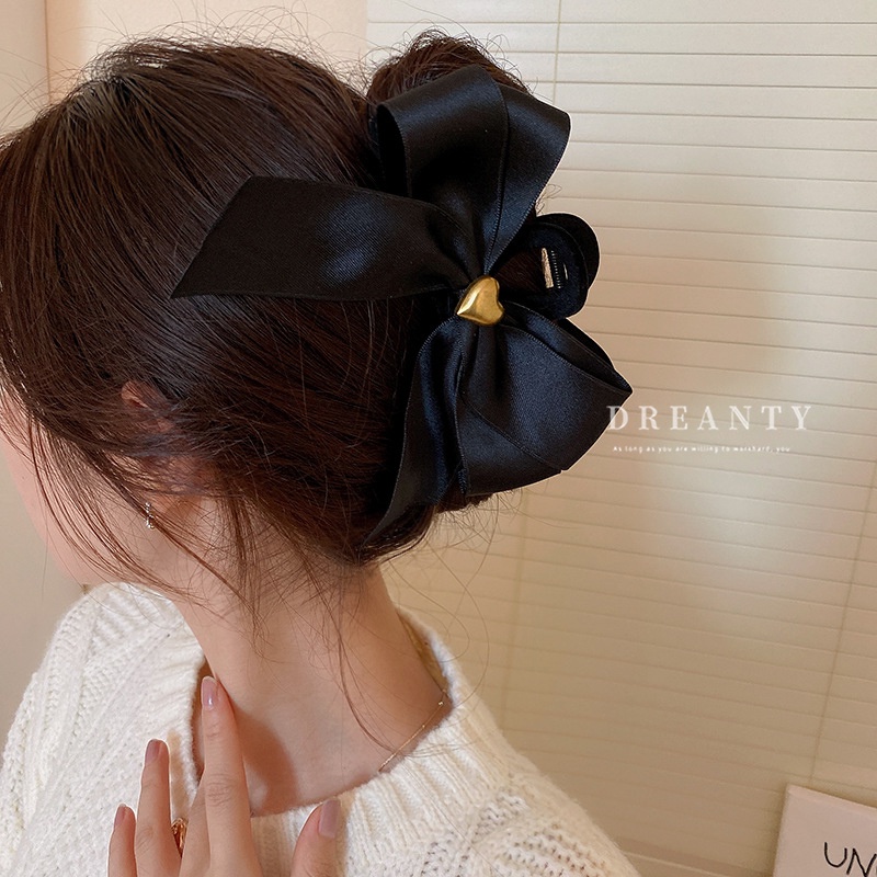 Kẹp Tóc Đính Nơ Họa Tiết Trái Tim Đơn Giản Thời Trang Thu Đông