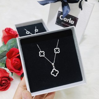 Set trang sức bạc cỏ bốn lá màu đen sang chảnh