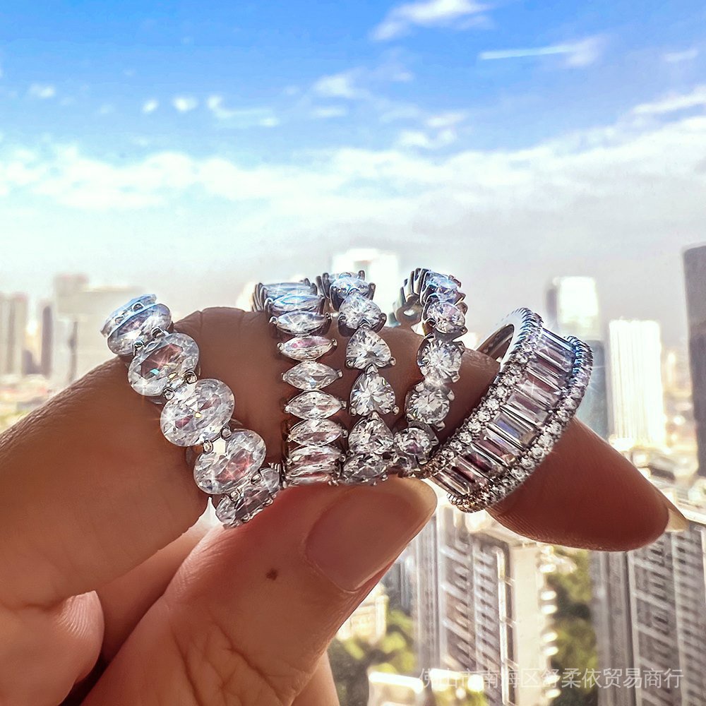 Nhẫn bạc nguyên chất, khoan zircon vòng vòng, cao cấp cao carbon khoan nhẫn nữ bán buôn
