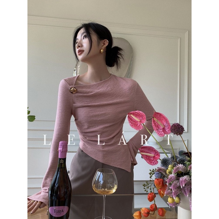 Hàng Có Sẵn!F &amp; X Áo Thun Dệt Kim Sáp Mềm Mỏng Tay Dài Xếp Ly Kiểu Pháp Thời Trang Mùa Thu 2022 Cho Nữ