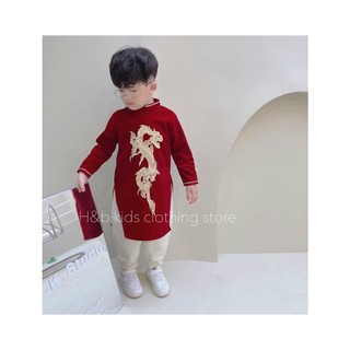 Áo dài tết cho bé trai Rồng thêu Bongkids, Áo dài cách tân cho bé trai diện tết 2023 từ 7 - 20kg