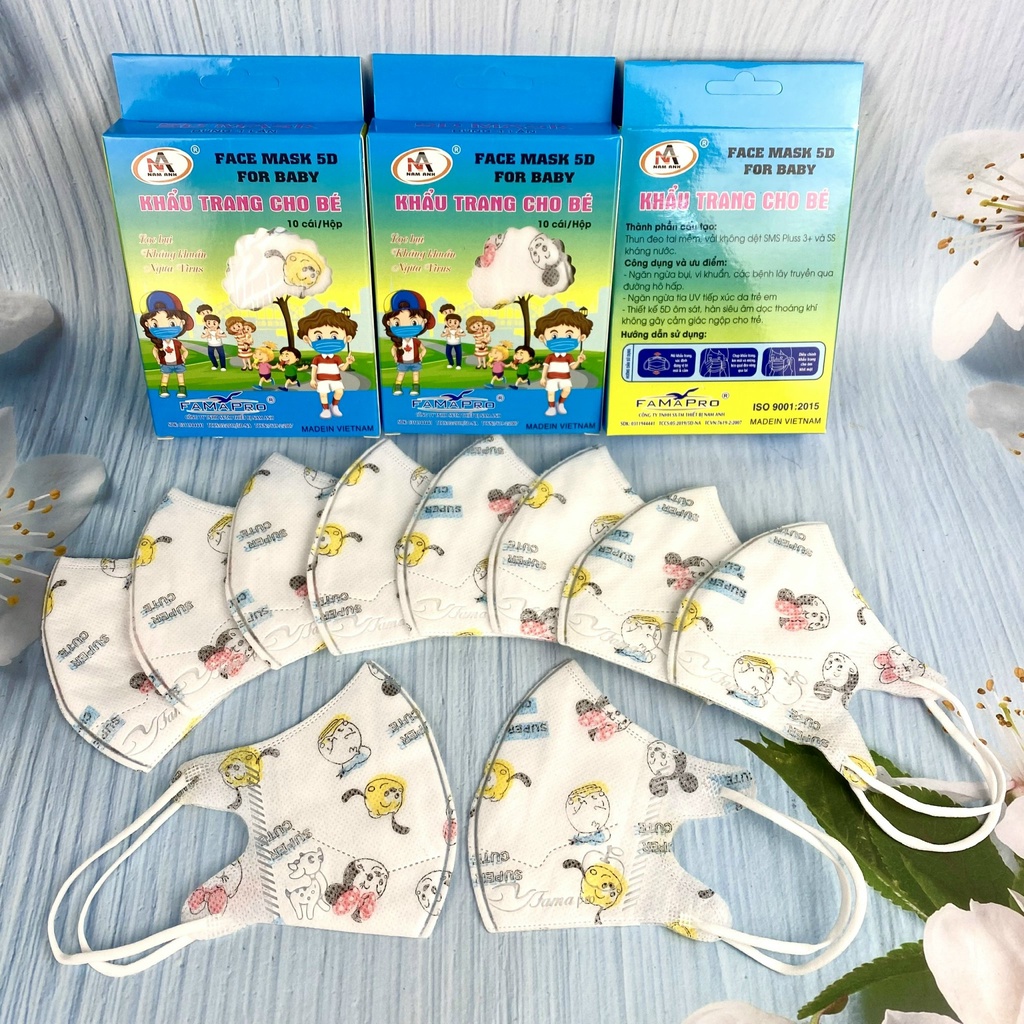 Khẩu Trang IN HÌNH cho bé 5D KIDS FAMAPRO hộp 10 cái 3 lớp kháng khuẩn