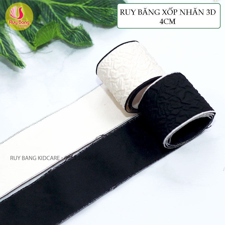Ruy băng xốp nhăn 3D size 4cm dùng làm nơ kẹp tóc, hoa cài áo, phụ kiện tóc và phụ kiện ngàng may mặc RB2237