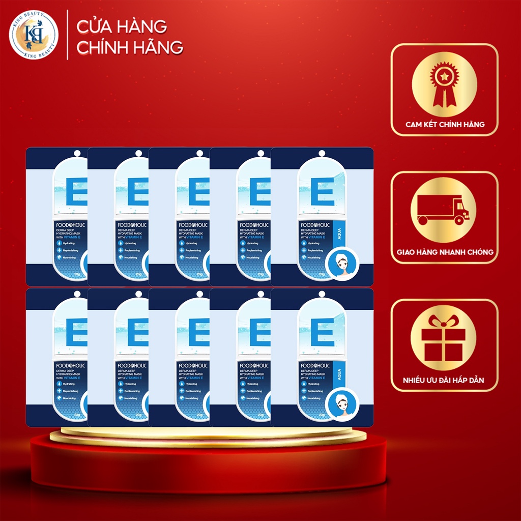 Combo 10 Mặt Nạ Cấp Nước, Kiềm Dầu Foodaholic Derma Deep Hydrating Mask With Vitamin E Aqua 23g x 10