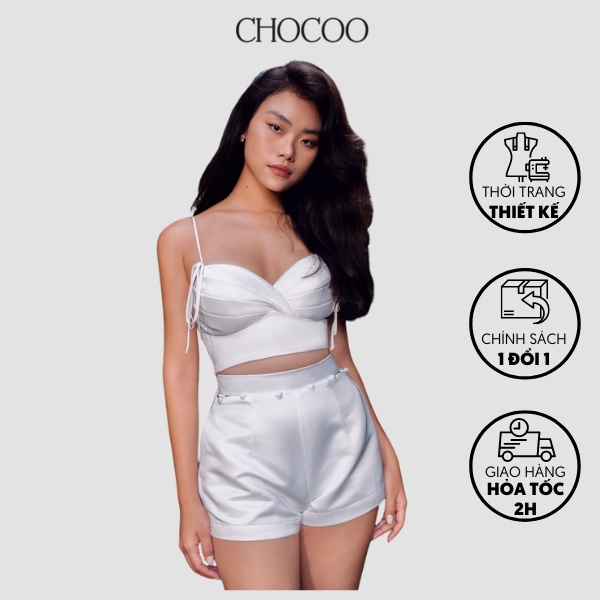 Quần short nữ CHOCOO Ricela Short thiết kế hở eo xếp ly dáng rộng chất liệu Phi Nhật cao cấp