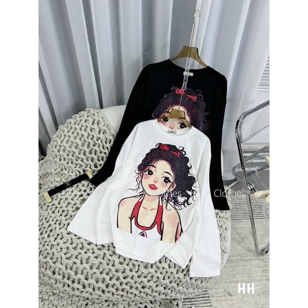 Áo thun phông rộng tay dài in hình cô gái siêu hot trend hàng xuất khẩu alohashop91