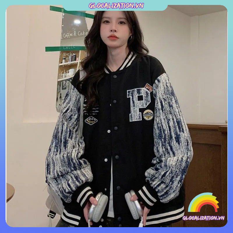 Áo khoác đồng phục bóng chày jacket rộng rãi phong cách Hồng Kông cổ điển phong cách instagram học sinh phong cách Hàn Quốc