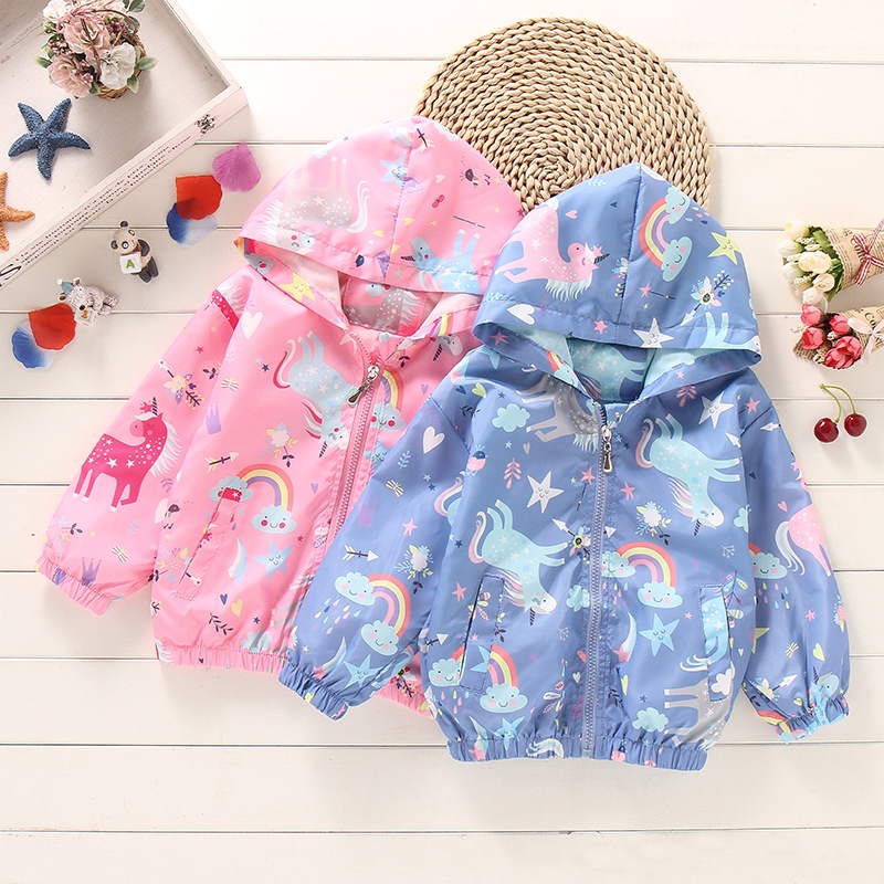 Áo khoác cardigan LUCKYCANDY có mũ họa tiết kỳ lân hoạt hình chất lượng cao cho trẻ em