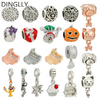 Dinglly màu bạc hạt lá bạch quả mèo charm mặt dây chuyền nến phù hợp với vòng đeo tay diy phụ kiện trang sức