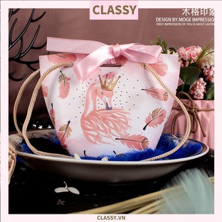 Classy Túi giấy đựng quà thắt nơ in hình dễ thương 14 X 7 X 10 CM đựng son, trang sức, quà tặng đám cưới, lễ tết  (Q301)