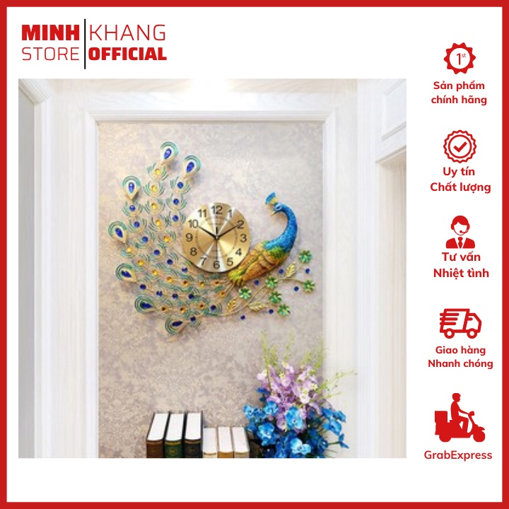 Đồng Hồ Treo Tường 3D Con Chim Công Đậu Cành Mai WM122 (Treo Ngang) Chính Hãng JJT