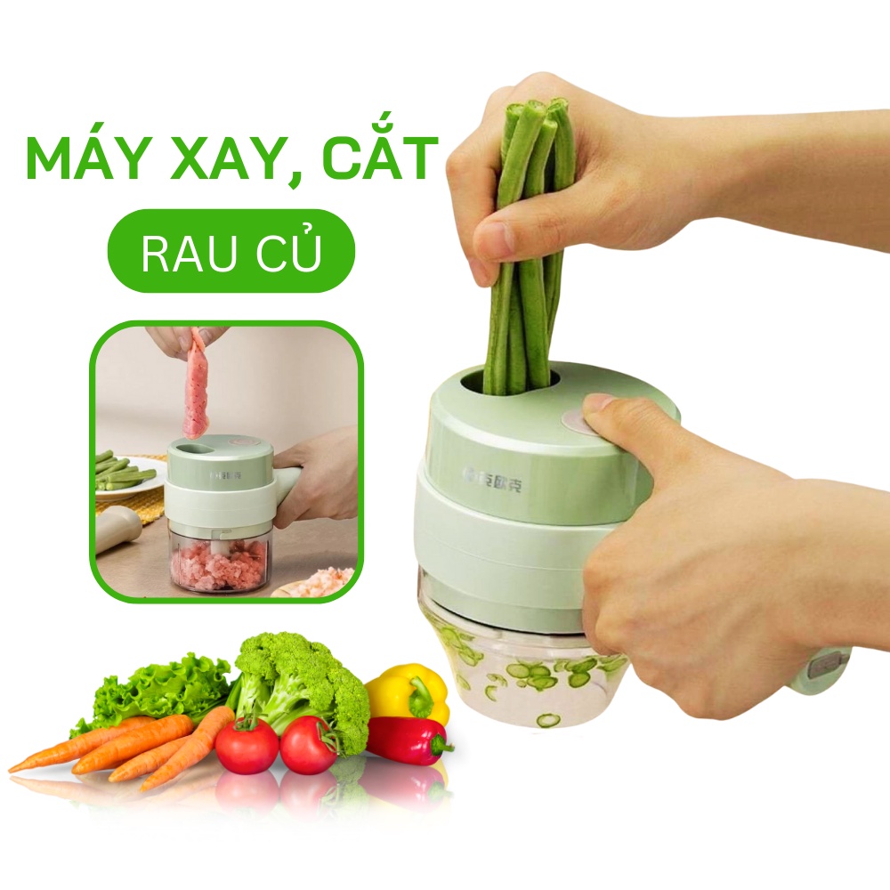 Máy Xay, Máy Thái Rau Củ Cầm Tay Sạc Pin Công Suất Vừa Xay Tỏi Xay Ớt Tiện Lợi Đa Năng Cho Nhà Bếp