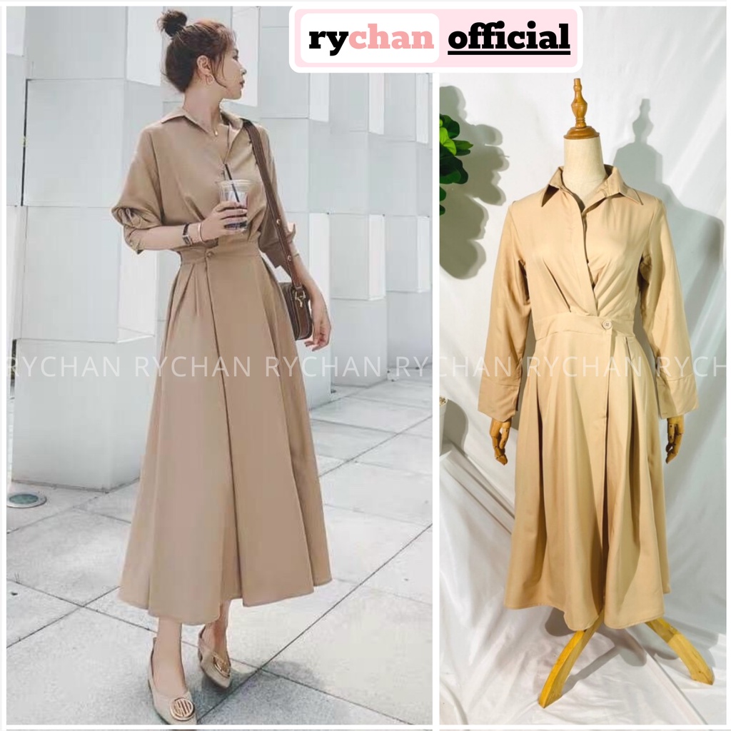 Đầm Nữ Dạo Phố Dáng Sơ Mi Tay Dài Nút Trước Cực Nữ Tính Màu Hồng Nude - DX9796