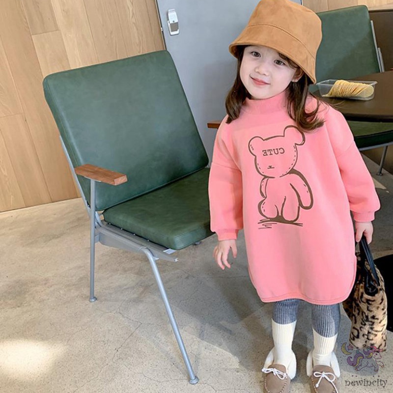 Đầm Nỉ Đệm Nhung In Họa Tiết Hoạt Hình Phong Cách Hàn Quốc Cho Bé Gái