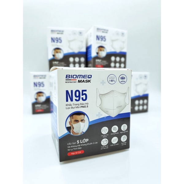 ❤️ [HỘP 30 CÁI] Khẩu trang y tế Biomeq Mask N95 lọc bụi mịn PM2.5 KHẨU TRANG Y TẾ N95 5 LỚP BIOMEQ K