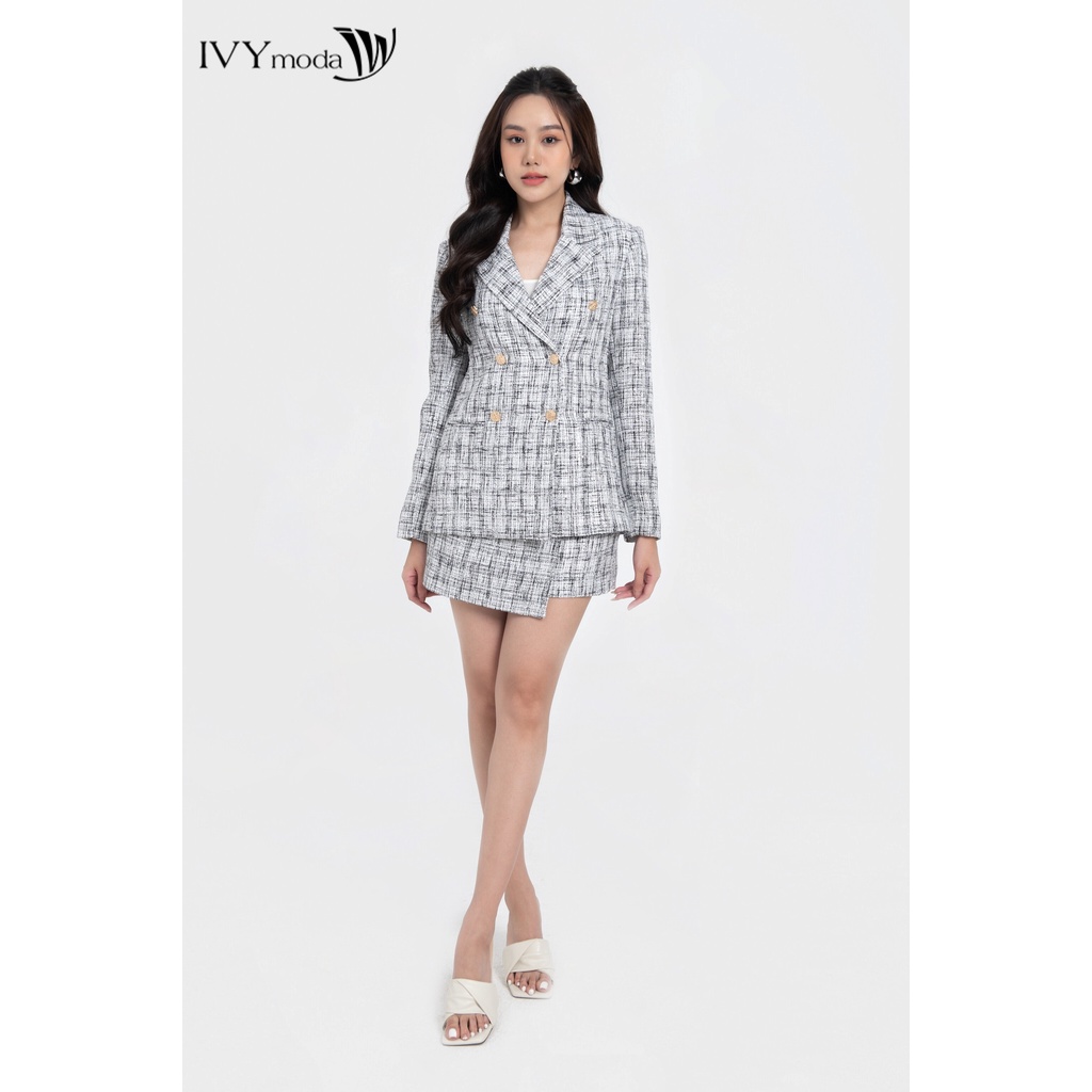 Bộ áo Blazer và quần sooc dạ tweed nữ IVY moda MS 67M7947